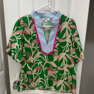 THML Green Floral V-Neck Blouse